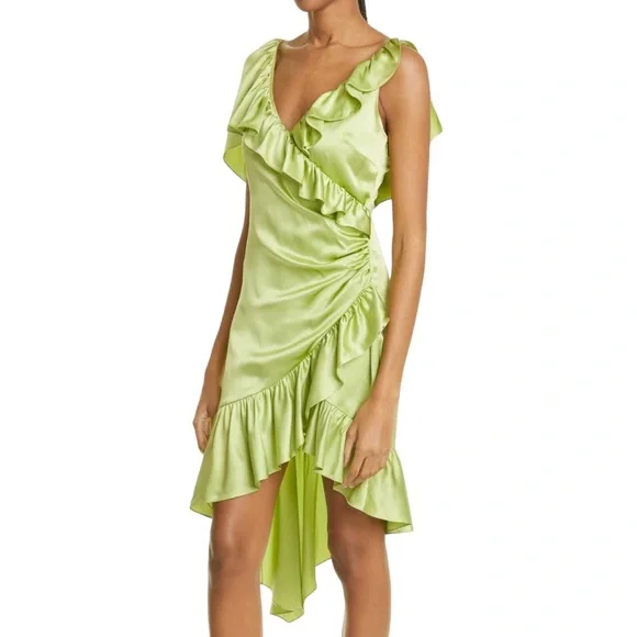 lime green ruffle dress Crystals V-neck Lime Green Big Feathers Designer Prom Dress main image 1